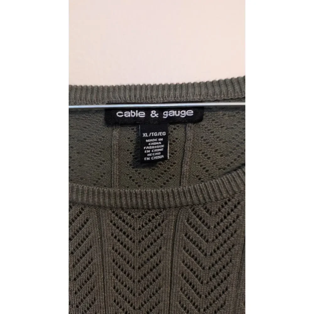 Cable and Gauge Gray Scoop Neck T Shirt Short Sleeve Size XL Soft Knit - Picture 3 of 4